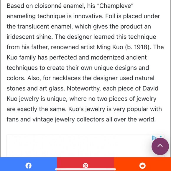 Artist David Kuo Enamel Champleve, Necklace, Bracelet, Earrings. - Picture 12 of 14